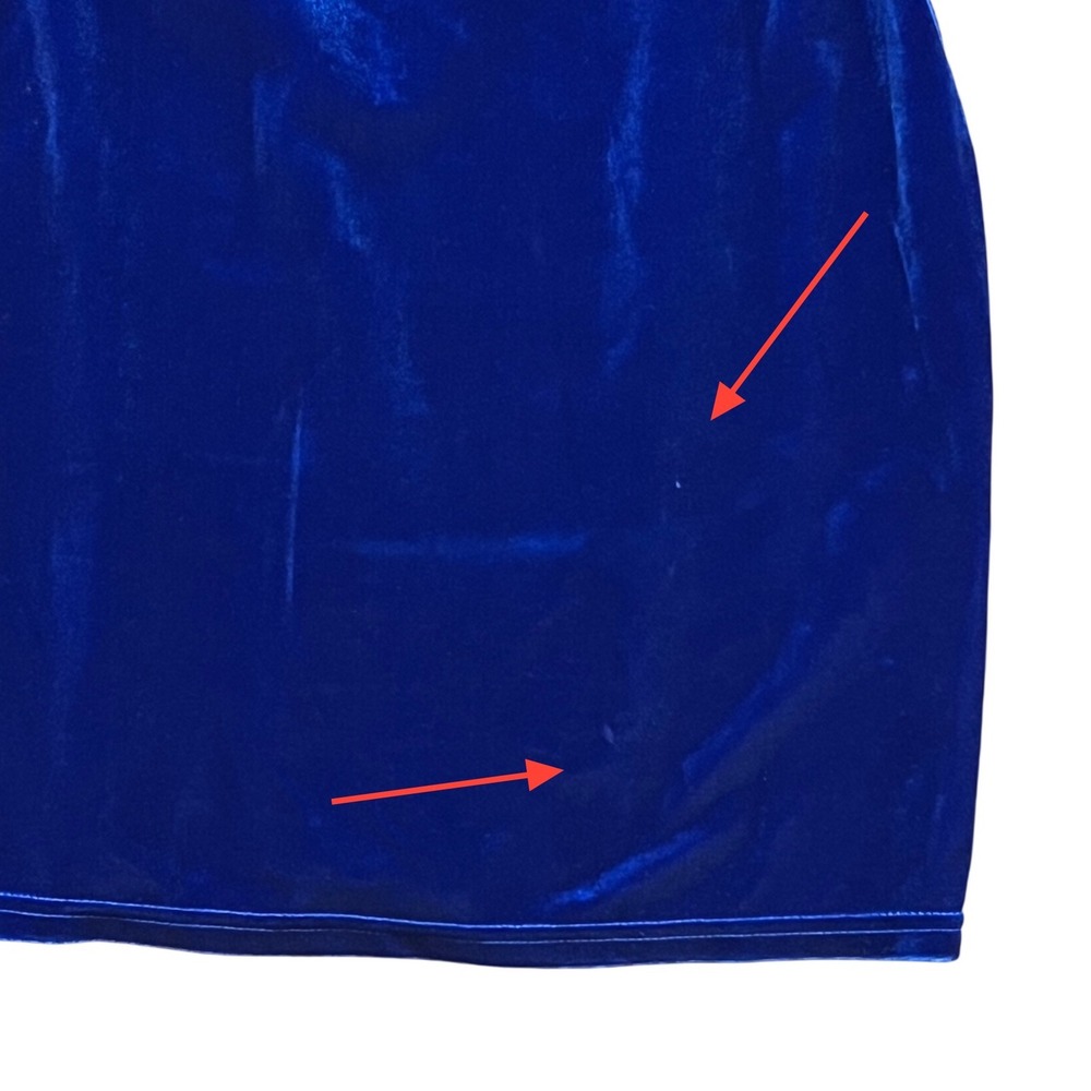 Luxe Wave Royal Blue Velvet Bodycon Mini Dress M Deep V Open Back Long Sleeve - Picture 8 of 9